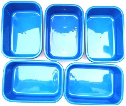 SAMPADA Blue High Quality Unbreakable Rectangular Multipurpose Plastic Bucket Basin Tub (Medium Size) Can Be Used For Multipurpose, Storing Water, Utensils in Kitchen, Foot Pedicures And Bathing- (Pack of 5)