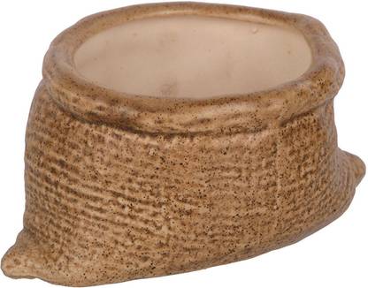 CROCKTO Ceramic Sack Brown Bori/Bag Style Handmade Bonsai Succuulent Planter Pots/Indoor Planter/Plant Container Fancy Decorative Planter, Size 6 Inches Plant Container Set