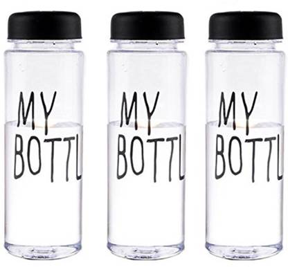 CANDYLOGIC™ My Bottle High Quality Plastic Water / Juice Bottles (500 ml - Set of 3) – Black Lid & Transparent Bottle 500 ml Bottle