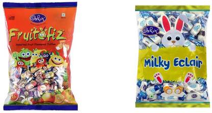 Oshon Fruitofiz & Milky Eclair Pouch Combo (Pack of 2) Assorted Candy