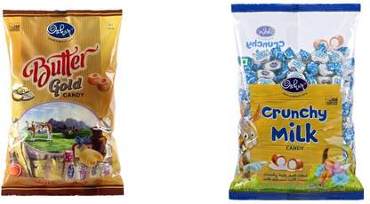 Oshon Butter Gold & Crunchy Milk Pouch Combo (Pack of 2) Milk Cream Candy