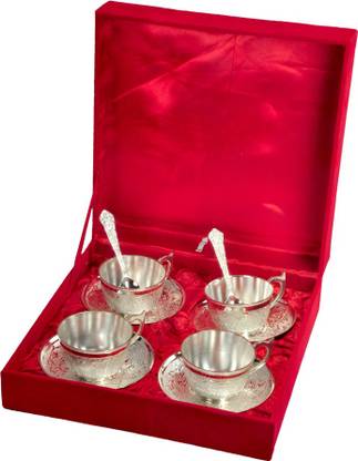 Odna Bichona Pack of 10 Brass Silver Plated Brass Tea Cup Set
