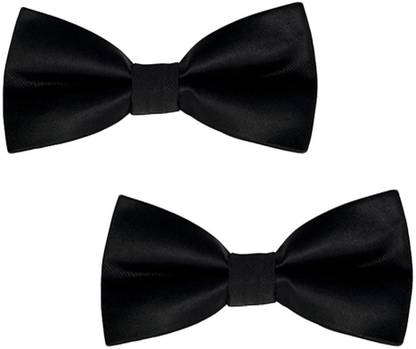 Qtsy Black Bow Solid Men Tie