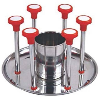 PALAK 6 Pcs Glass Holder with Spoon/Fork, Utility Holder in Centre, Stainless Steel Glass Holder
