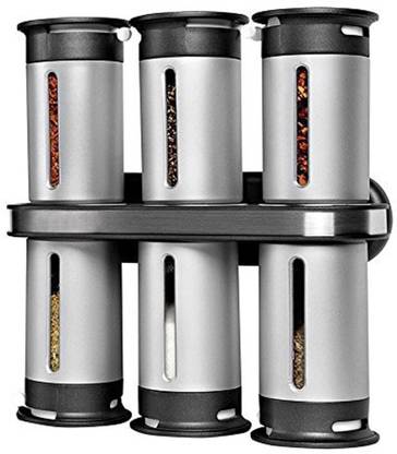 CANDYLOGIC Zevro Zero Gravity Wall Mount Magnetic Spice Rack (With 6 Canisters Turn Sprinkle) Plastic Wall Shelf