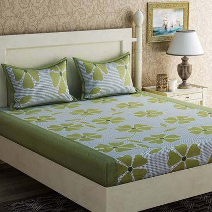 ZESTURE 104 TC Cotton Queen Floral Flat Bedsheet