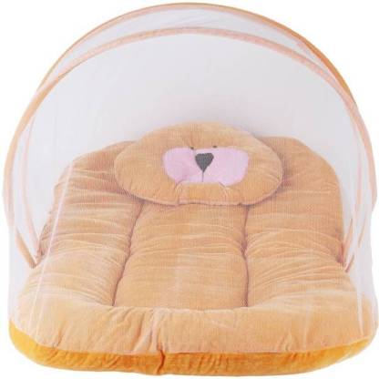 Anmol Cotton Infants Washable Bedding Set with Foldable Mattress, Mosquito Net and Pillow - Mosquito Net (Brown) Mosquito Net