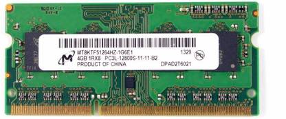 Micron RAM DDR3 4 GB Laptop DDR3 SDRAM (PC3L-12800S-11-13-B2 1600 Notebook MT8KTF51264HZ-1G6E1)