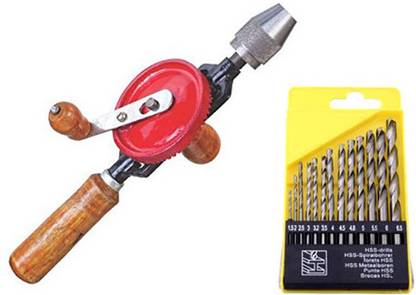 ISC Preet HEAVY DUTY HAND DRILL MACHINE (1/4") + 13PCS HSS DRILL SET FOR WOOD,ALUMINIUM & PLASTIC Rotary Tool