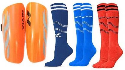 NIVIA shin guard (Large) and 3 Pair of football Stockings (Color On Availability)- Football Kit