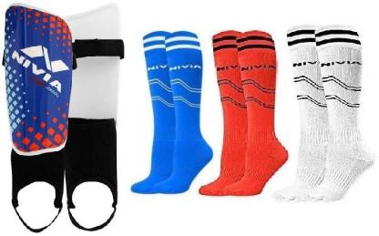 NIVIA 'Speedy' shin guard (Large) and 3 Pair of football Stockings (Color On Availability)- Football Kit
