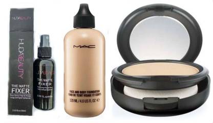 Huda Beauty MAKEUP KIT MAKEUP FIXER SPRAY WITH FOUNDATION & COMPACT (MAC) SUITABLE FOR ALL SKIN