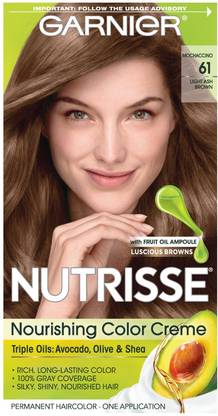 GARNIER Nutrisse Nourishing Hair Color Creme, 61 Light Ash Brown , 61 Light Ash Brown