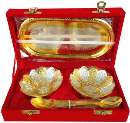 Being Nawab Saffron Lotus Handcrafted Bowl, Tray Serving Set
