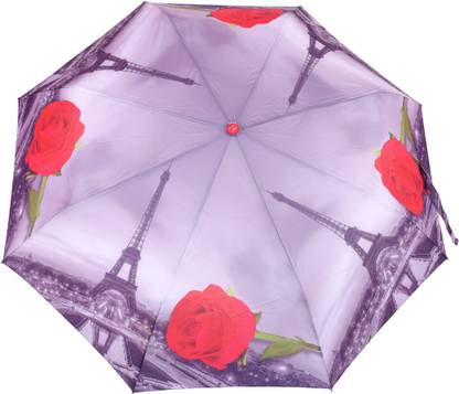 FabSeasons Paris Eiffel Tower with Red Rose Printed 3 Fold Automatic Umbrella for Rains, Summer and all Seasons Umbrella