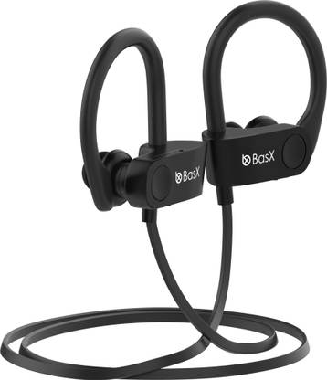 BasX Blaze Bluetooth Headphones Sweatproof IPX5, Wireless Earbuds Sport, Gym HiFi Stereo On-Ear Ear Hook Earphones with Mic Microphone, 5-6 Hrs Playback Noise Cancelling Headsets Black Bluetooth