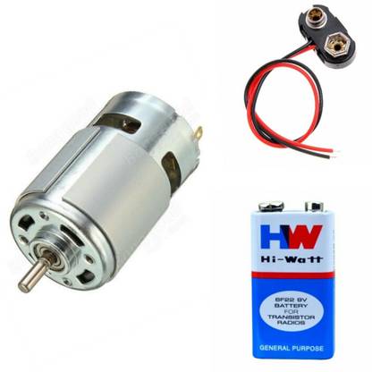 BOOSTY 12 volt Dc Motor and 1 pcs 9 VOLTS HW BATTERY and 1 Pc Connector, HI-WATT 100% Original 6F22 9V Long Life Carbon Zinc Batterie