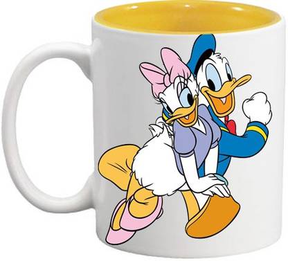 Munrocart Beautiful Coffee Dancing Donald Duck With Girlfriend With Yellow Color Inside Pattern Ceramic Coffee Mug