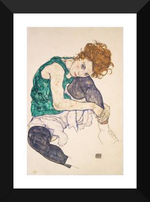 Seated Woman with Legs Drawn Up (Adele Herms) - "Egon Schiele Paintings Collection" - Premium Quality Framed Poster For Home And Office Décor Paper Print