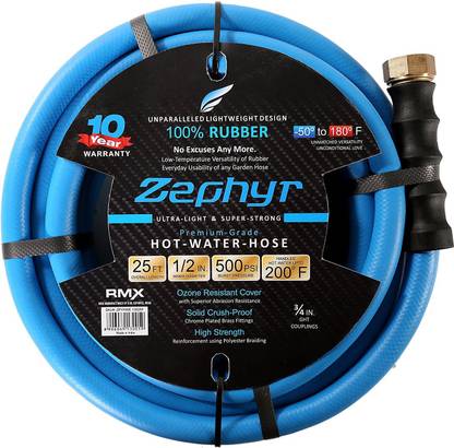 ZEPHYR Next-gen Garden Hose (1/2" x 25ft, Ultra-Light Flexible Rubber, Brass Fittings) Hose Pipe