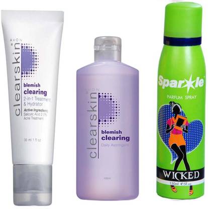 Avon Anew Clearskin Blemish Clearing Daily Astringent 100ml Clearskin Blemish Multi - Purpose Treatment (30 Ml) With One Sparkle Perfume Spray 150 Ml