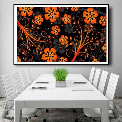 Orange Color Flower Wall Decor Poster, Orange Wall Art For Living Room