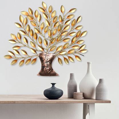 Collectible India Metal Decorative Golden Tree Of Life Wall Mounted Art Sculpture Hanging Home Office Decor(Size 16 x 16 Inches) Decorative Showpiece  -  40 cm