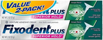 Fixodent Food Seal Plus Scope Denture Adhesive Cream Twin Pack Toothpaste