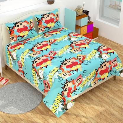 Shinchan Cotton Double Flat 152 TC Cartoon Bedsheet