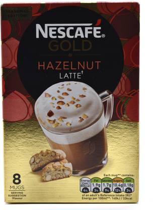 Nescafe Gold Hazelnut Latte, 8 Mugs - 156g (8x19.5g) Instant Coffee
