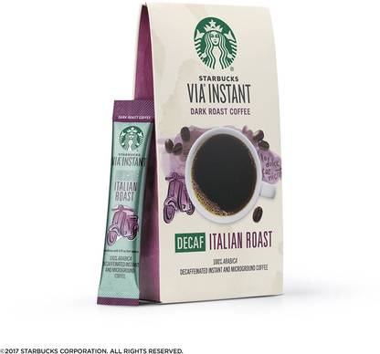 Starbucks VIA Instant Dark Roast Coffee, Decaf Italian Roast, 7 packets - 23.1g (0.82oz) Instant Coffee