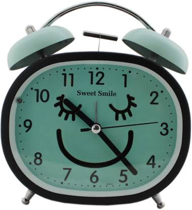 Tootpado Analog Twin Bell Alarm Clock With Light 5 Inch - Blue (5CLK11) - Smiley Design Loud Alarm Clock