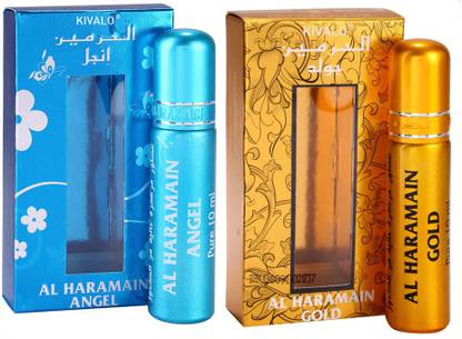 KIVALO Ⓡ Haramain Pure Original Angel & Gold Fragrance Roll On Attar Combo Pack of 2 x 10 ml For Women Floral Attar