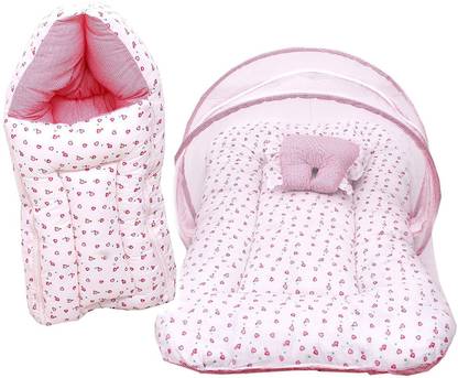 Fareto Baby Mattress with Mosquito Net/Sleeping Bed & Sleeping Bag/Carry Bag Combo 0-6 Months (0-6 months, Blue) Sleeping Bag