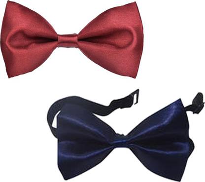 Qtsy Maroon And Navy Blue Bow Solid Men Tie