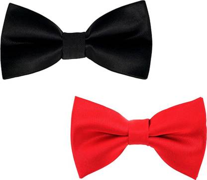 Qtsy Bow Combo Black And Red Solid Men Tie