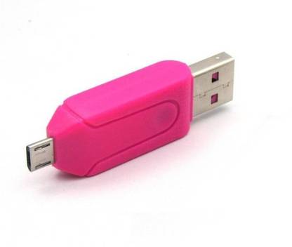 OLECTRA USB 2.0 + Micro USB OTG SD T-Flash Adapter for Cell Phones PC Card Reader (Pink) Card Reader