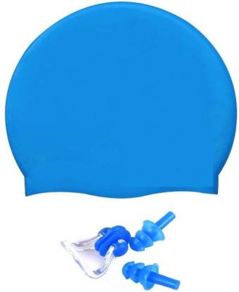 HEALTH FIT INDIA BLUE COLOR SWIMMING CAP WITH EAR & NOSE PLUG Swimming Kit