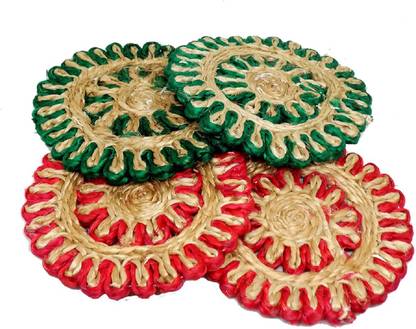 FULLY Round Reversible Jute Coaster Set