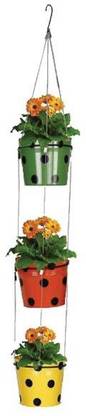 TrustBasket 3 Tier Wire Rope Hanging Planter (Green, Orange, Yellow) Plant Container Set