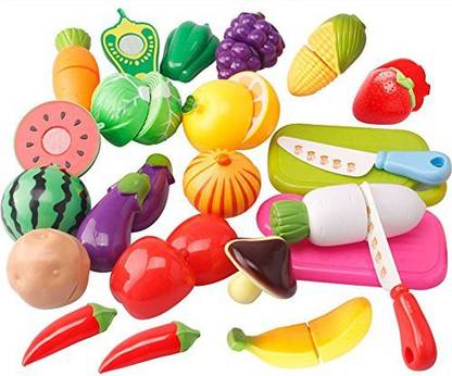 Mr Teck 20Pcs Fake Kitchen Fruit Vegetables Food Toy Cutting Set Kids Pretend Role Play Gifts Toy For Child Children