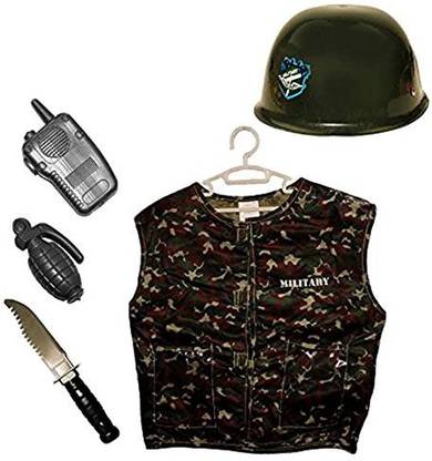 Toy Cubby Kids Army Combat Vest With Helmet And Military Gear - Costume Set Includes Radio, Plastic Grenade, Helmet And Commando Knife - Camouflage Tactical Vest Dress Up Pretend Play Costume Accessory