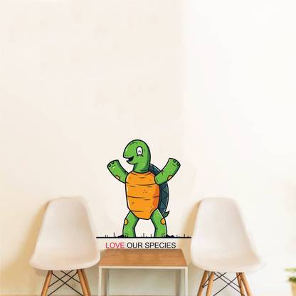 rawpockets Decals ' Tortoise Love Quotes ' Large Size Wall Sticker ( Wall Coverage Area - Height 70 cms X Width 60 cms)(Pack of 1)