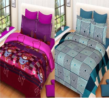 Swiss India Polycotton Double Flat 180 TC Cartoon Bedsheet