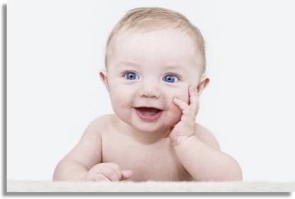 Baby with blue eyes amazed Paper Print