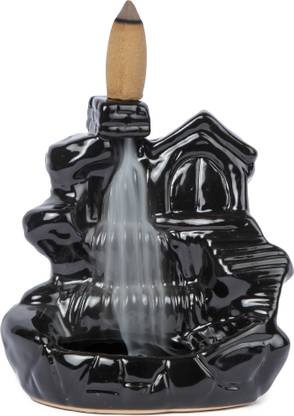 Elements Backflow – Reverse Flow – Waterfall Effect - Incense Cone Burner & 25 Backflow Cones Set – Sandalwood Ceramic Incense Holder