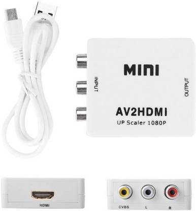 GIPTIP Mini HD Video Converter 1080P Portable Adapter with USB Charge Cable (MINI AV2HDM) Media Streaming Device