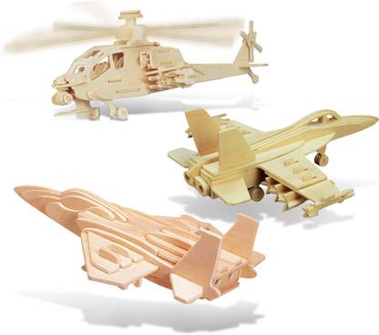 Puzzled F - 15 Fighter Plane, Apache And 18 Hornet Wooden 3D Puzzle Construction Kit (K1001 1202 1239)