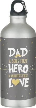 GIFTSMATE Fathers Day Gifts from Son and Daughter, Sons Hero Daughters Love Sipper Sipper Water Bottle for Dad Stainless Steel - Gym, Office 600 ml Bottle