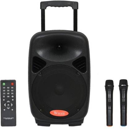 Wizzit 8 Inch Professional Karaoke Bluetooth PA System Portable Rechargeable Trolley Speaker with 2 Wireless Microphone, Remote Control, Radio, AUX/TF/USB # 50W Outdoor PA System
